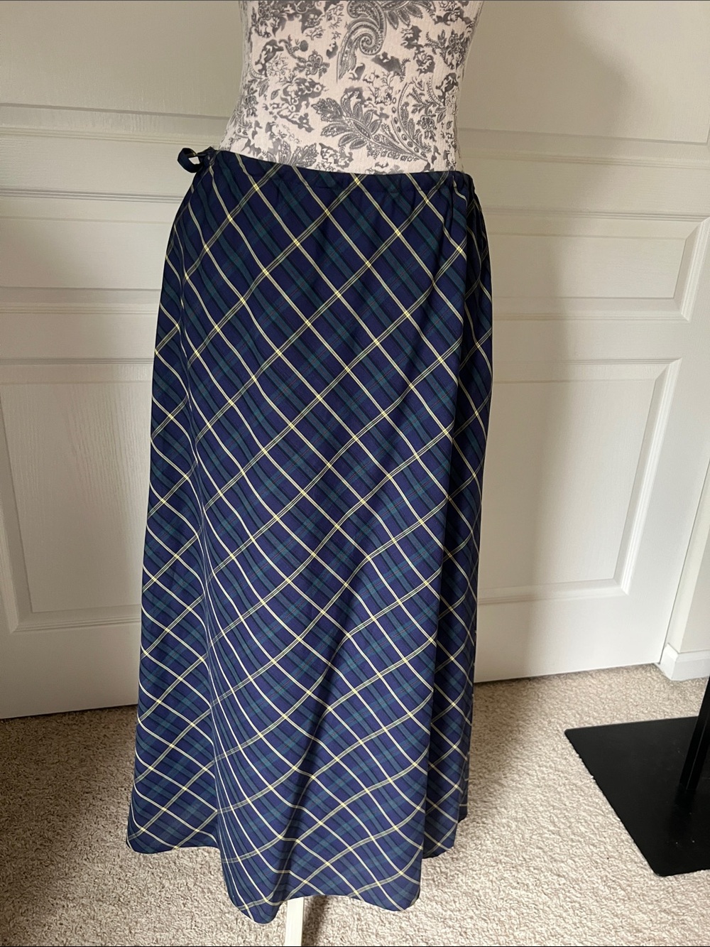 Navy Plaid A-Line Skirt - Classic Women's Skirt